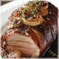 Rôti de Porc Moelleux aux Oignons Dorés et Sauce Balsamique, un délice à savourer