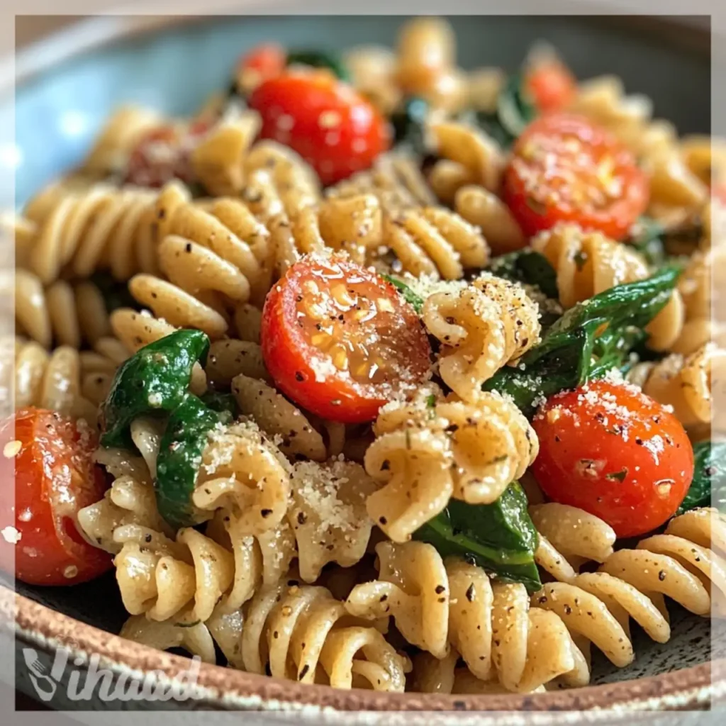 Pâtes Complètes aux Tomates Cerises et Épinards délicieuses