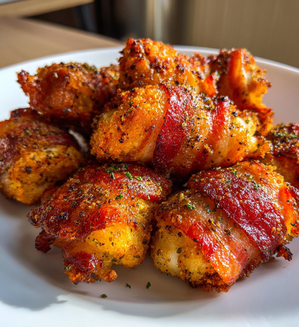 15 minute air fryer bacon wrapped chicken bites - detail 1