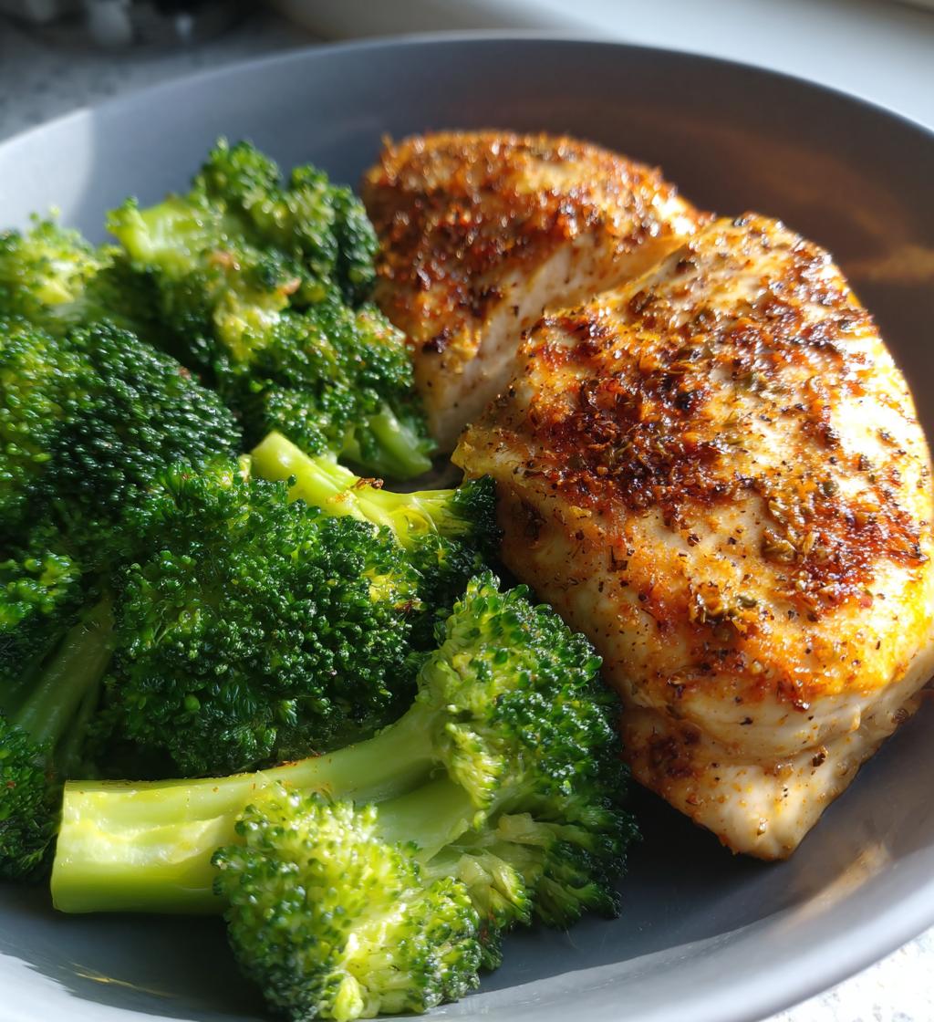 healthy air fryer chicken fillet with broccoli - detail 1