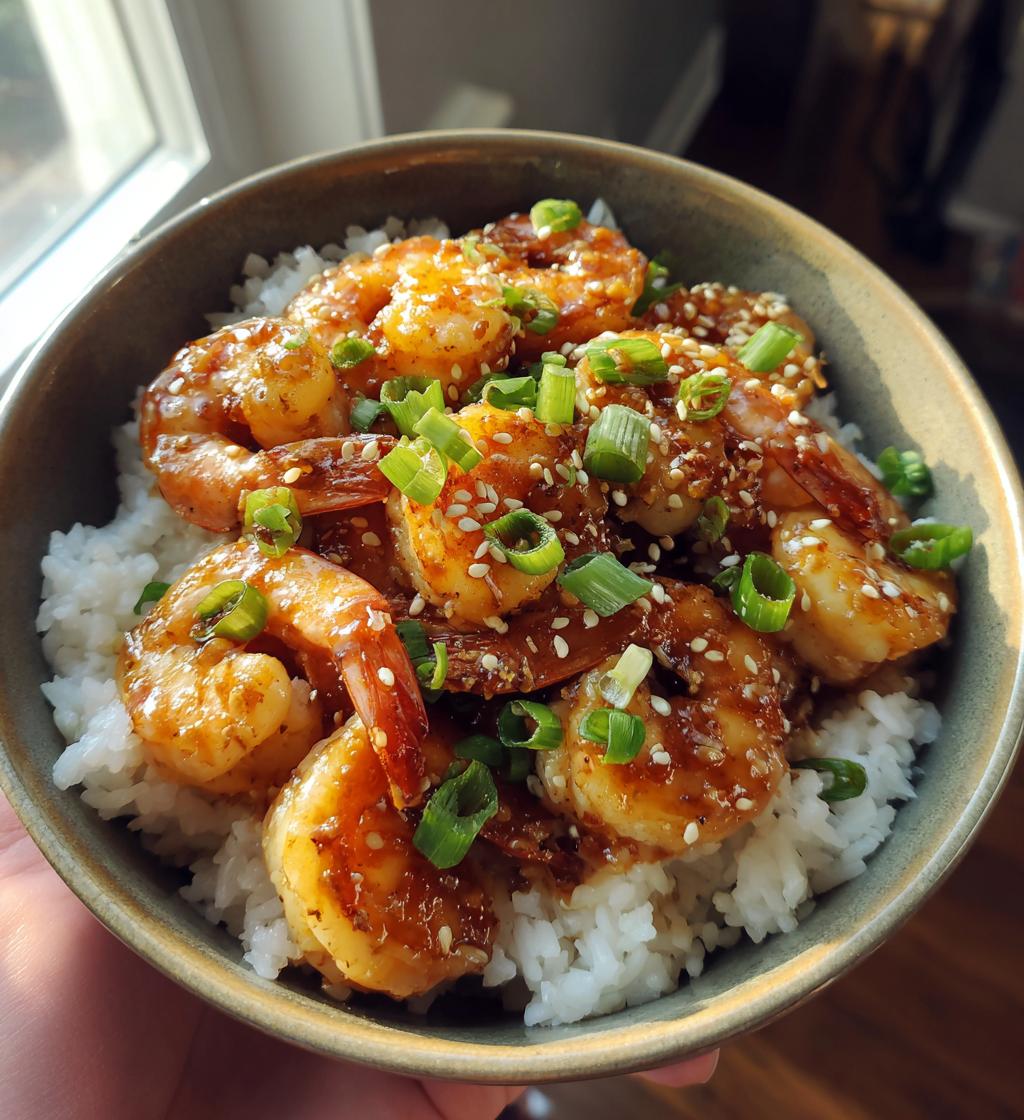 20 minute honey garlic shrimp rice bowl - detail 1