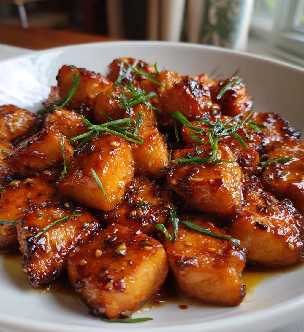 air fryer honey garlic salmon bites - detail 1