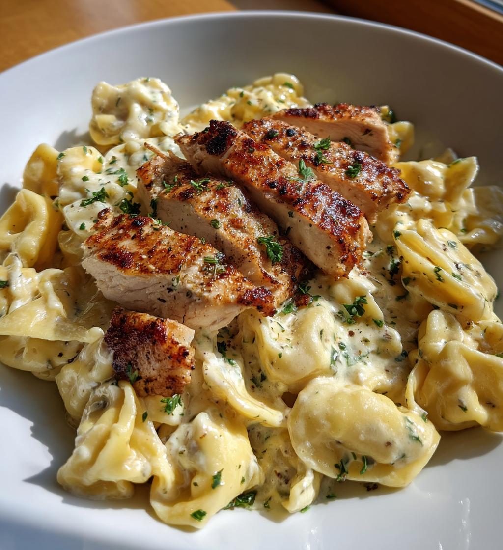 asiago tortelloni alfredo with grilled chicken - detail 1