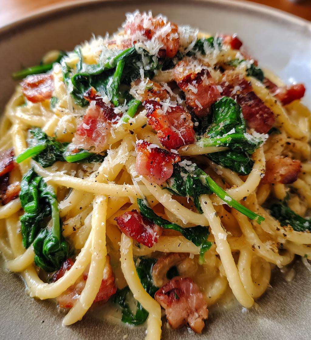 bacon and spinach pasta - detail 1