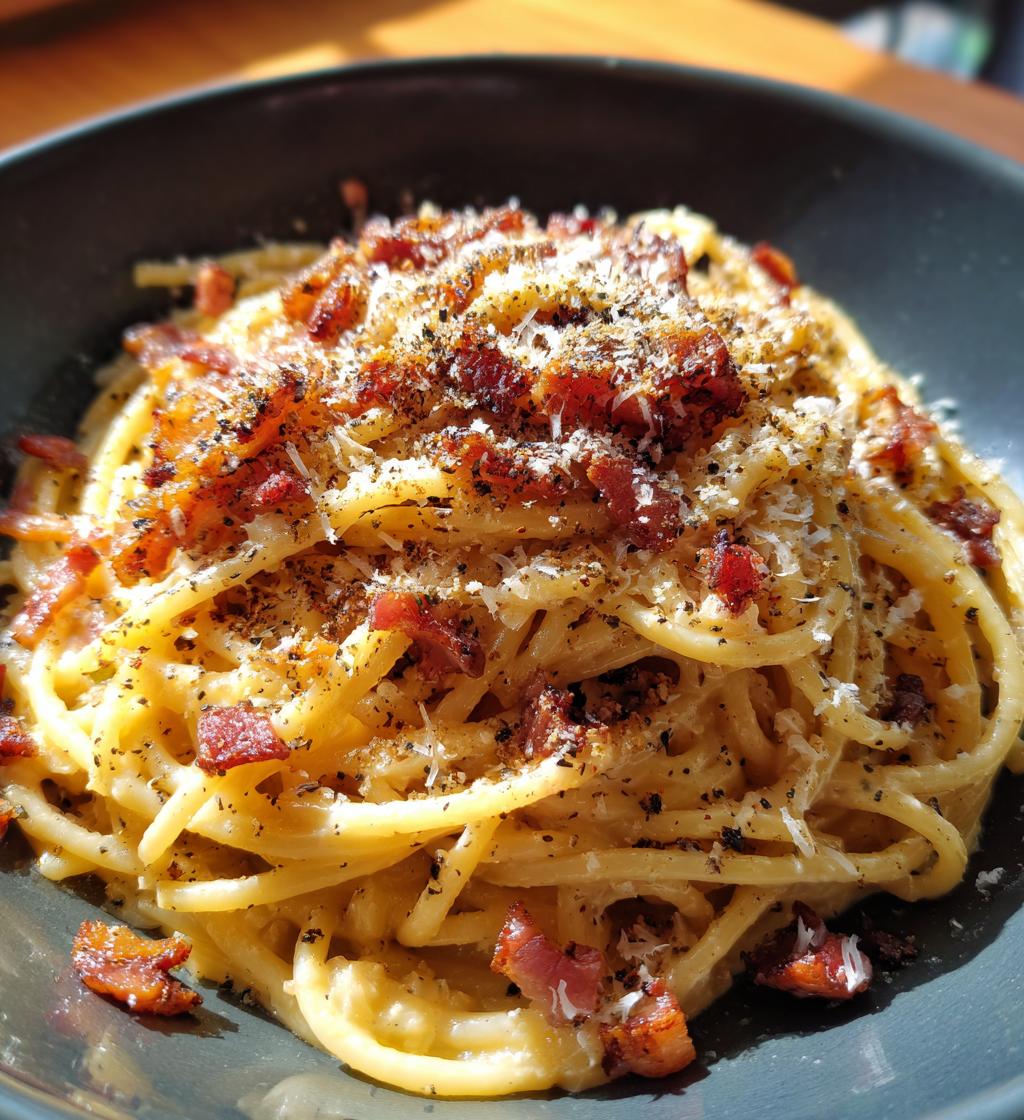 bacon carbonara pasta - detail 1