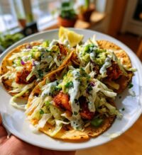 baja fish tacos with avocado crema
