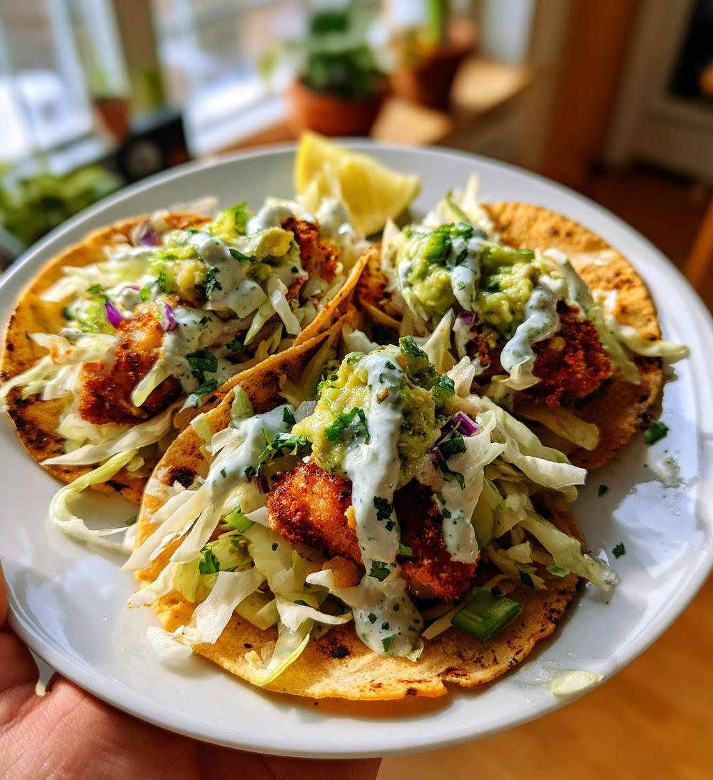 baja fish tacos with avocado crema