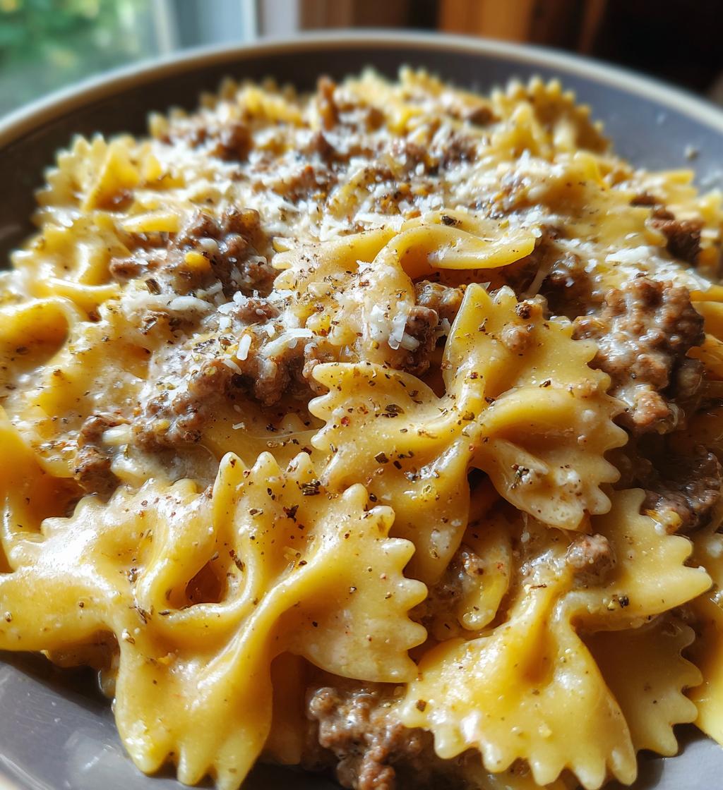 beef and bowtie pasta with alfredo sauce 2 - detail 1