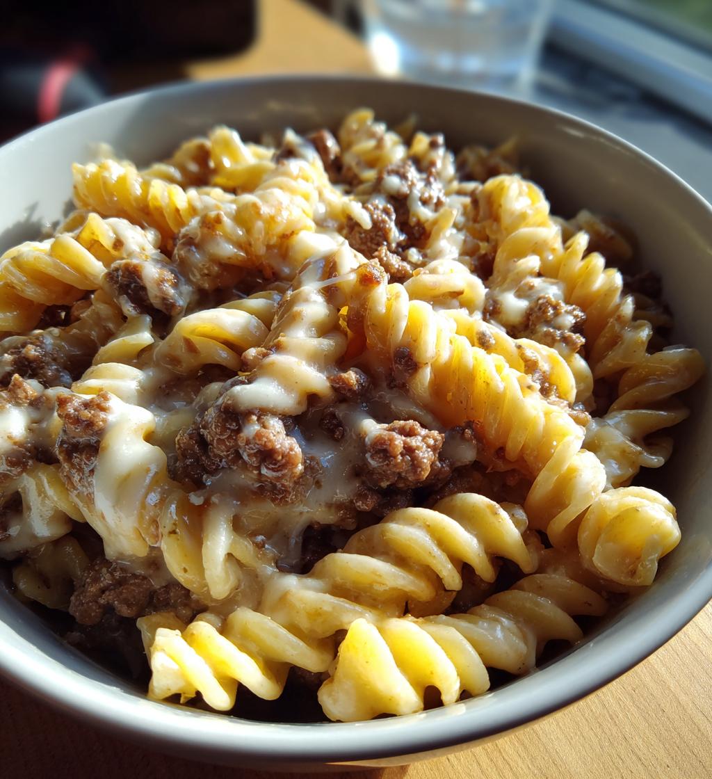 beef and rotini in garlic parmesan sauce - detail 1