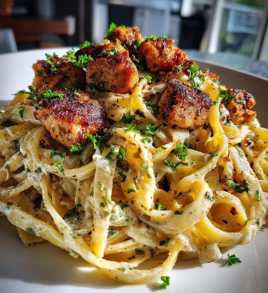 cajun chicken bites with creamy garlic herb alfredo twists - detail 1