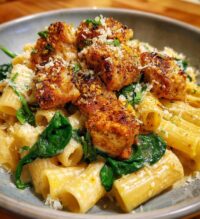 cajun chicken bites with creamy rigatoni