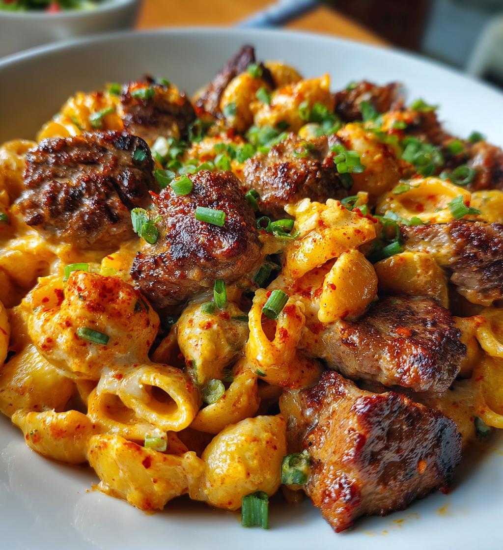 cajun steak bites and cheesy garlic shells skillet - detail 1