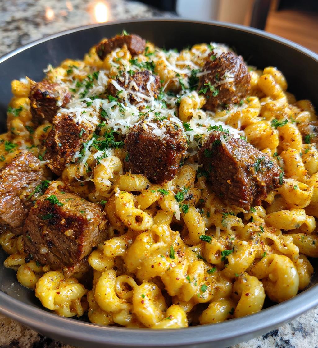 cajun steak bites and cheesy garlic shells skillet - detail 1