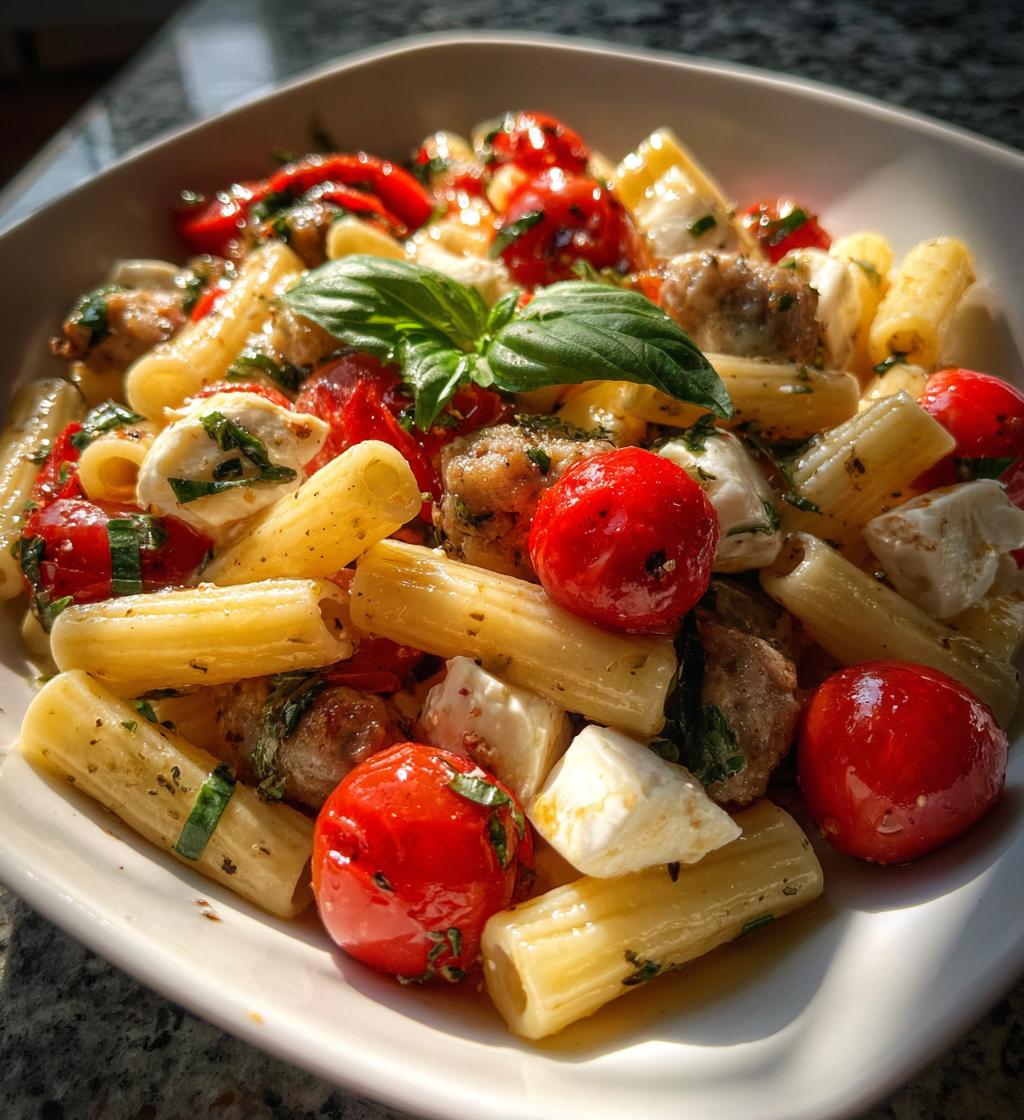 caprese pasta with italian sausage - detail 1
