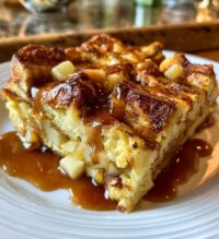 caramel apple stuffed french toast casserole