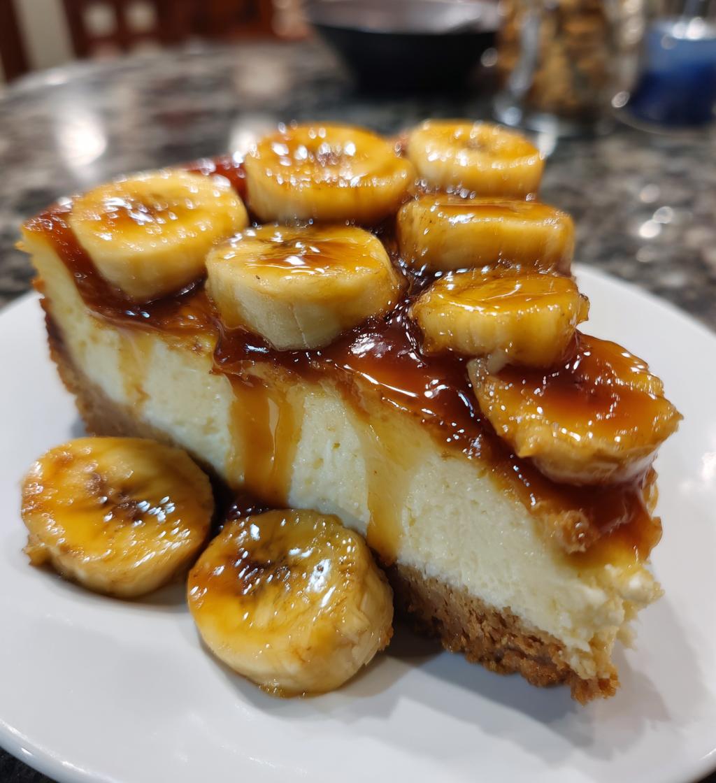 caramelized banana cheesecake rum glaze - detail 1