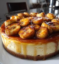 caramelized banana cheesecake rum glaze