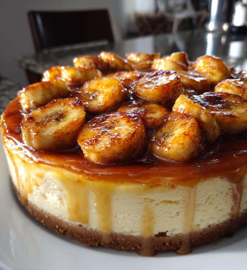 caramelized banana cheesecake rum glaze