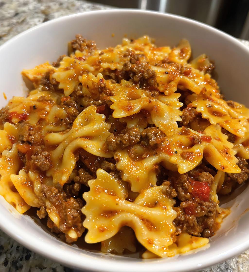 cheesy bowtie pasta with ground beef - detail 1