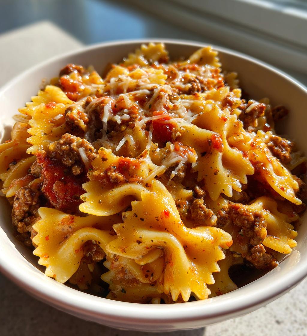 cheesy bowtie pasta with ground beef