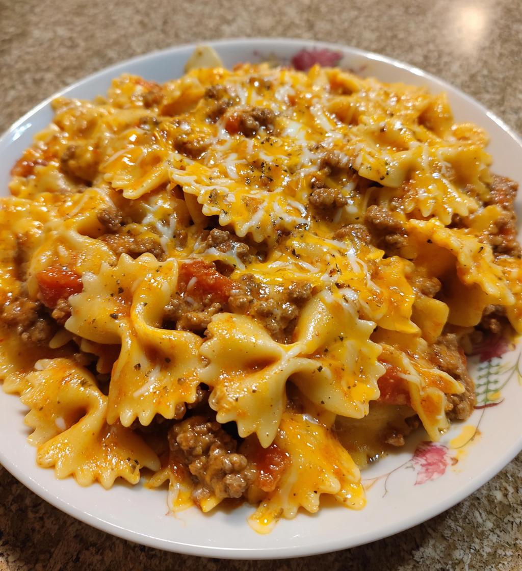 cheesy bowtie pasta with ground beef