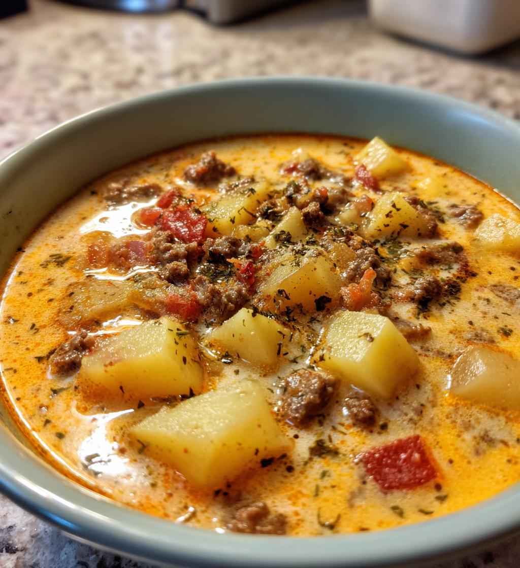 cheesy hamburger potato soup - detail 1