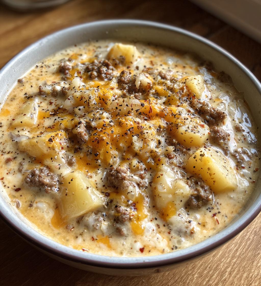 cheesy hamburger potato soup - detail 1
