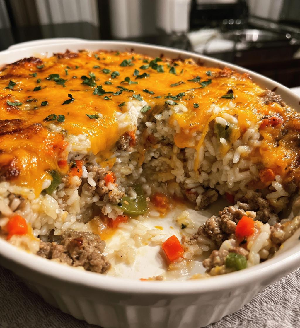 cheesy hamburger rice casserole - detail 1