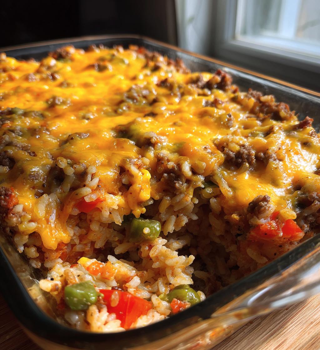 cheesy hamburger rice casserole