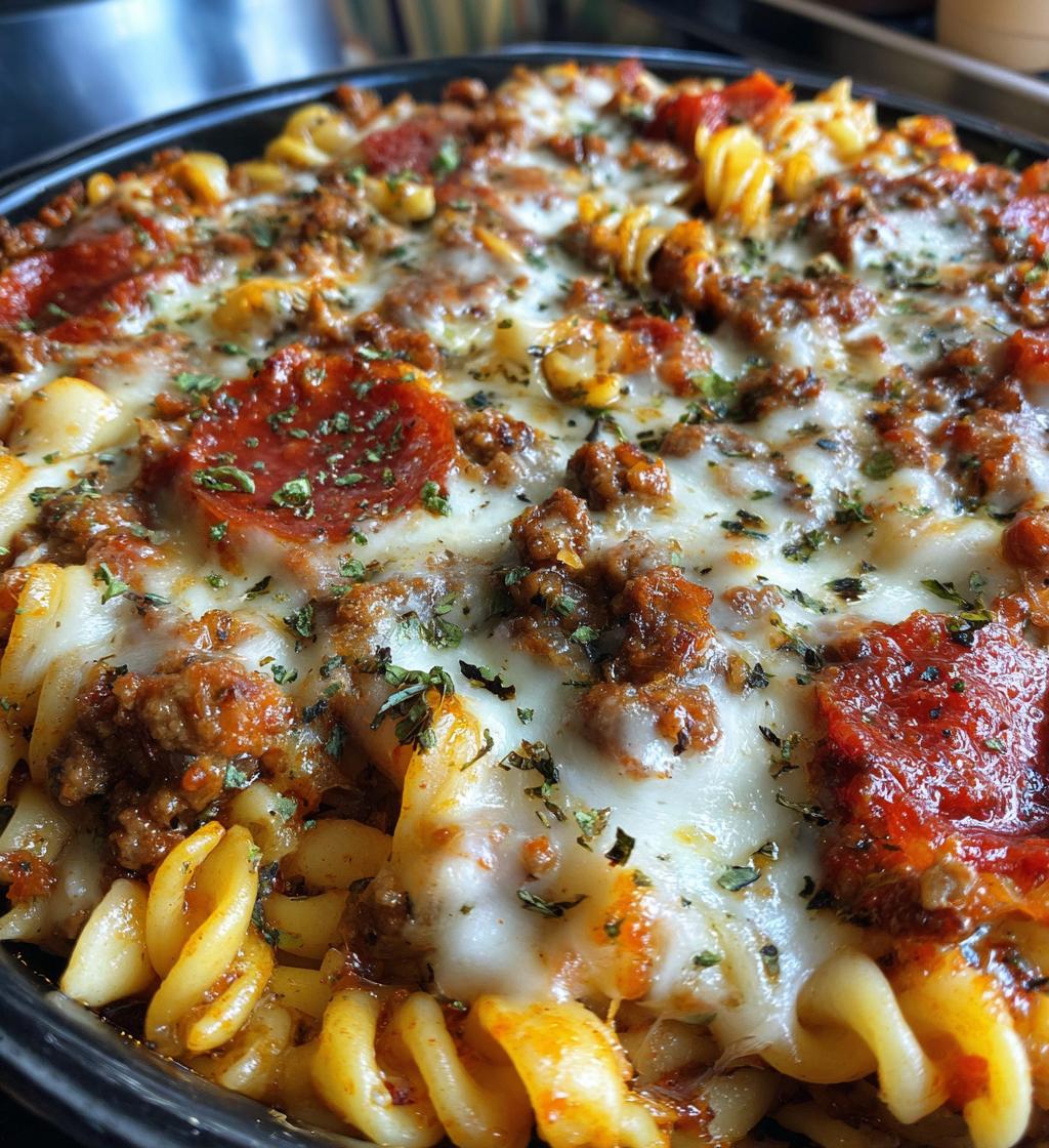 cheesy meat lovers pizza casserole - detail 1