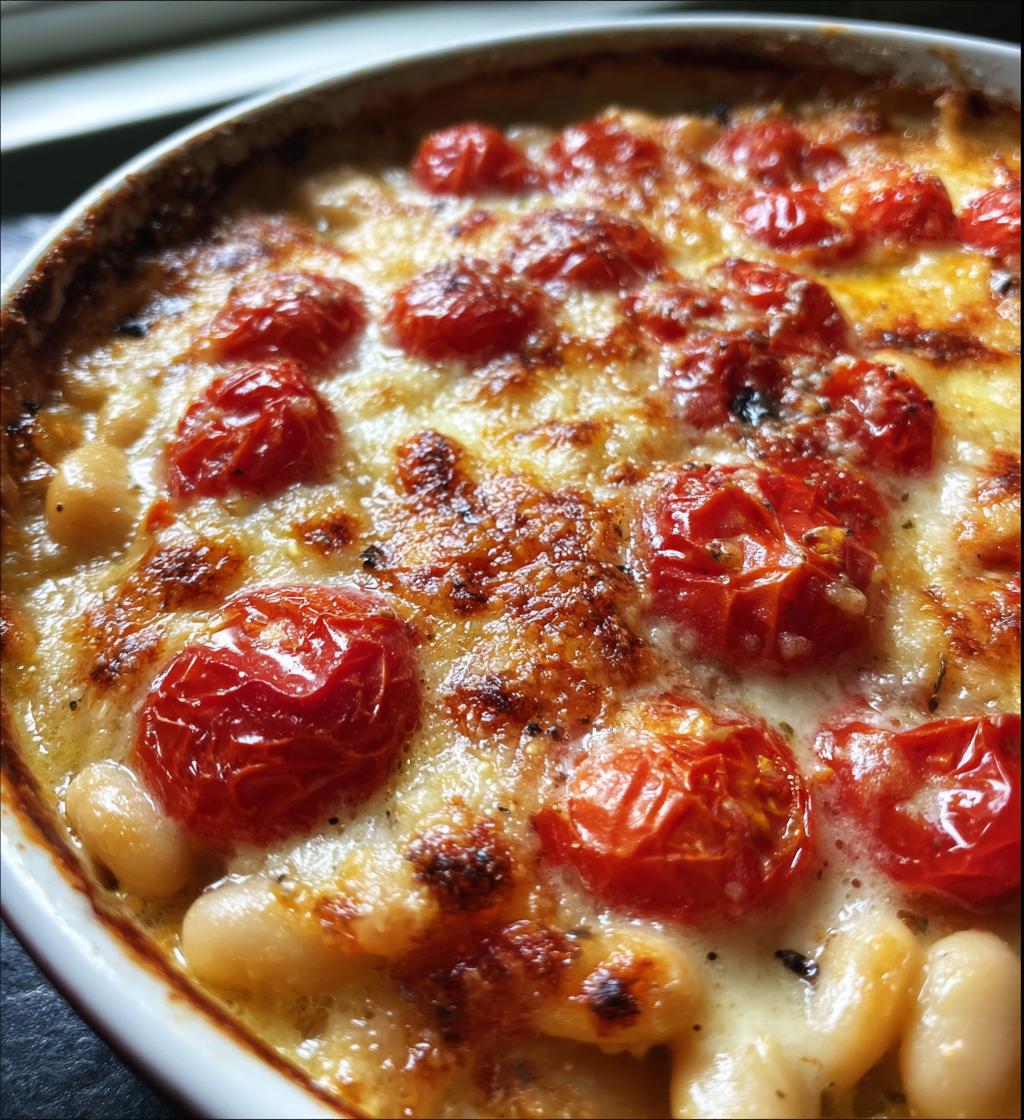 cheesy tomato white bean bake