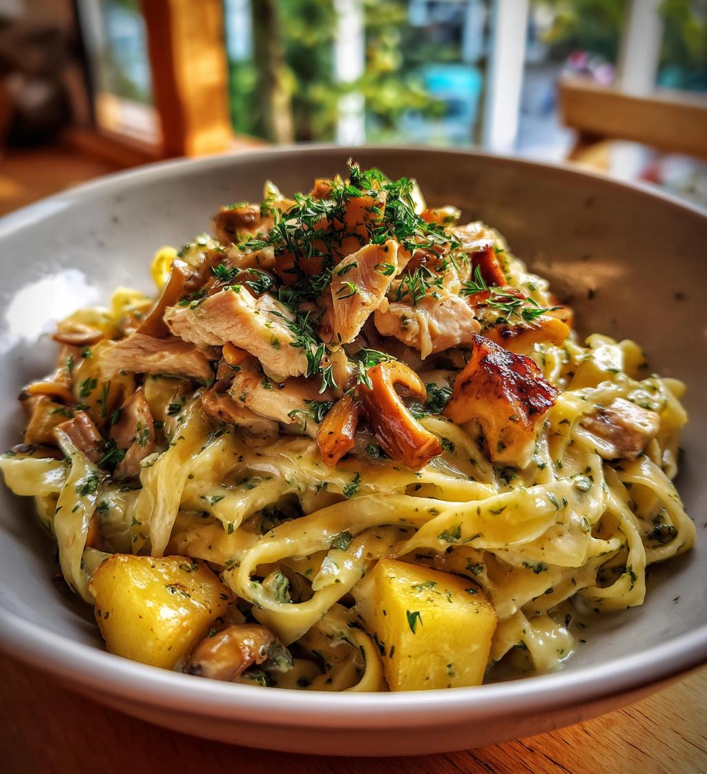 chestnut garlic greek chicken alfredo with sage potatoes mushroom basil pesto - detail 1