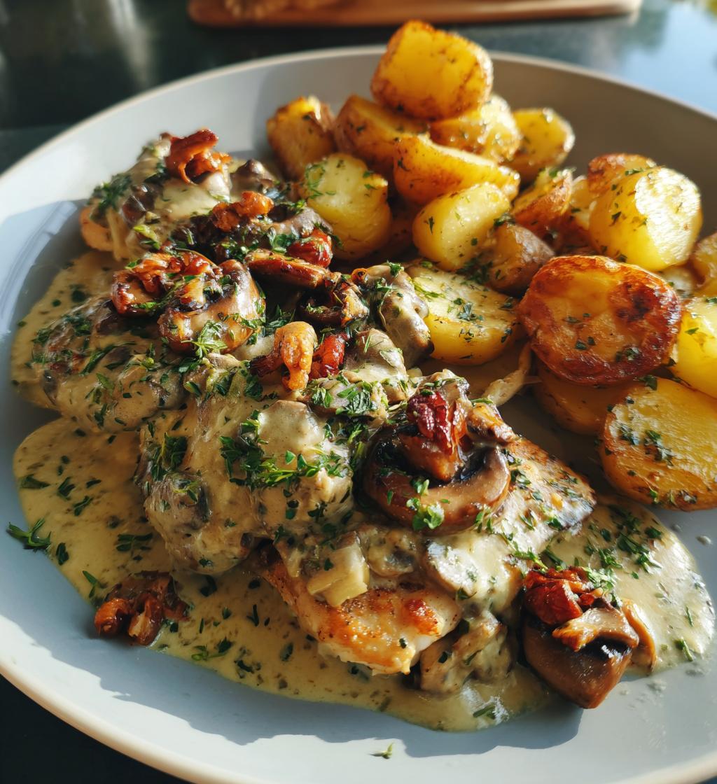 chestnut garlic greek chicken alfredo with sage potatoes mushroom pesto cream