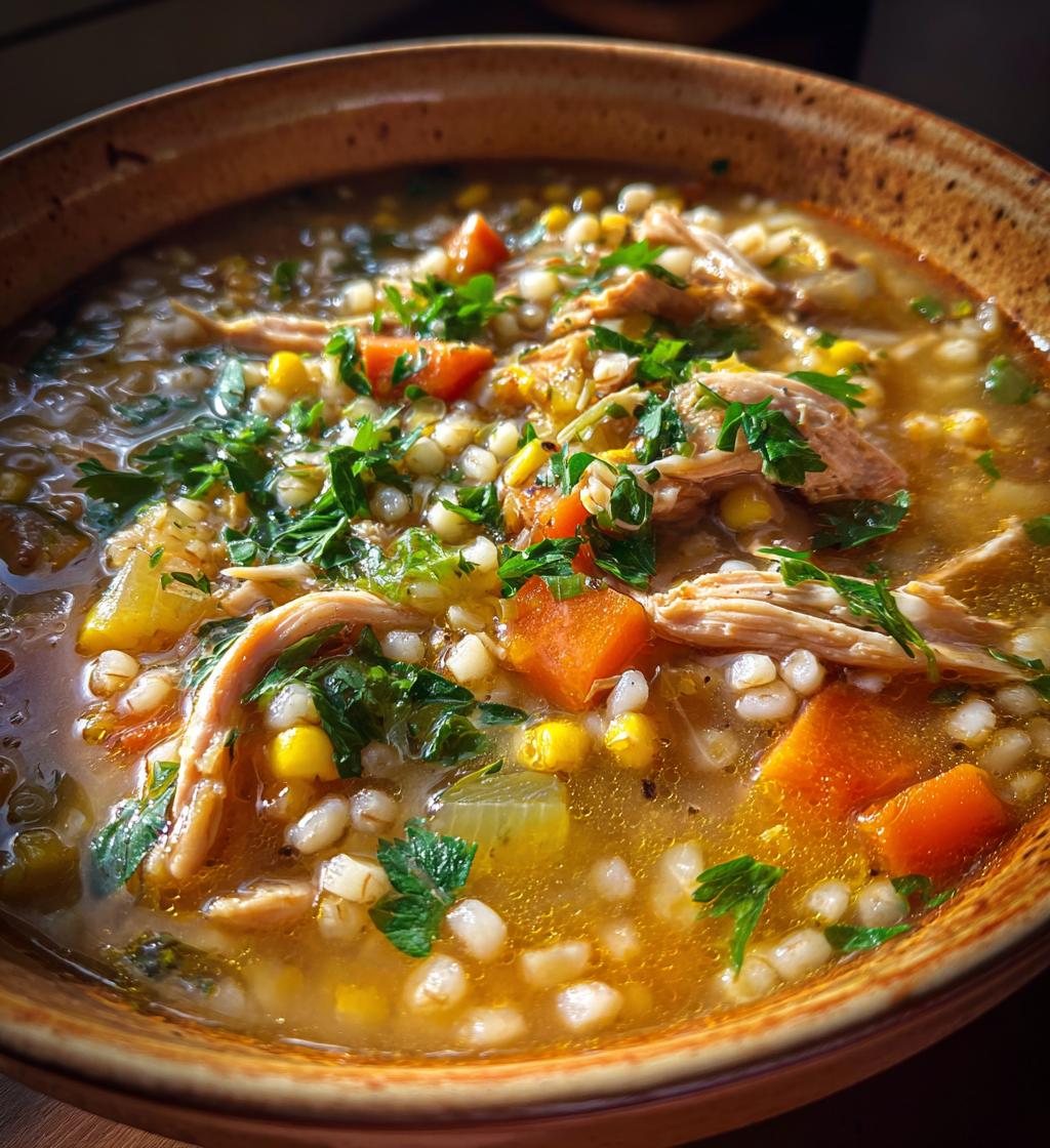 chicken barley soup - detail 1