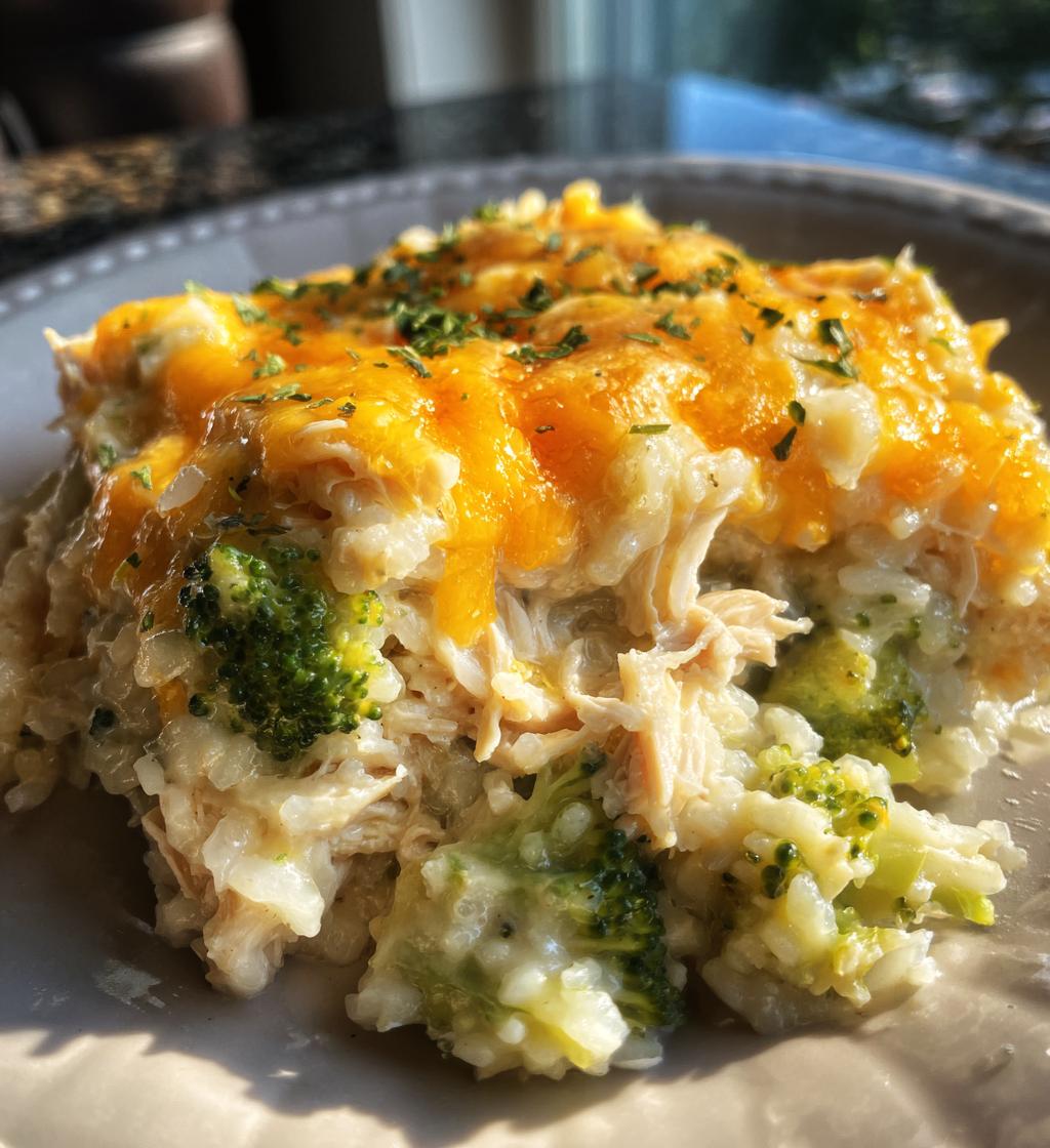 chicken broccoli rice cheese casserole - detail 1