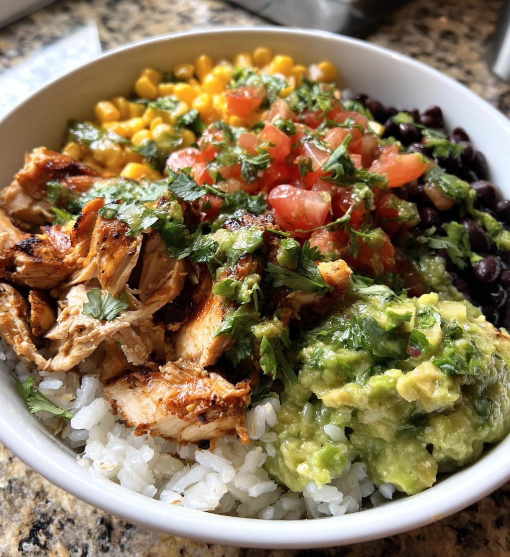 chicken burrito bowl with guac lime - detail 1