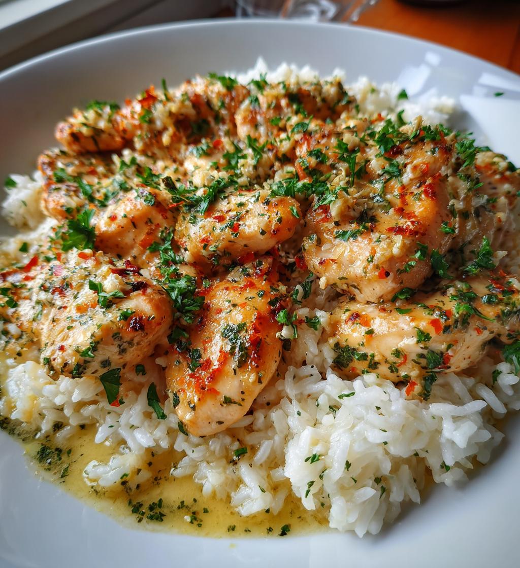 chicken scampi with garlic parmesan rice