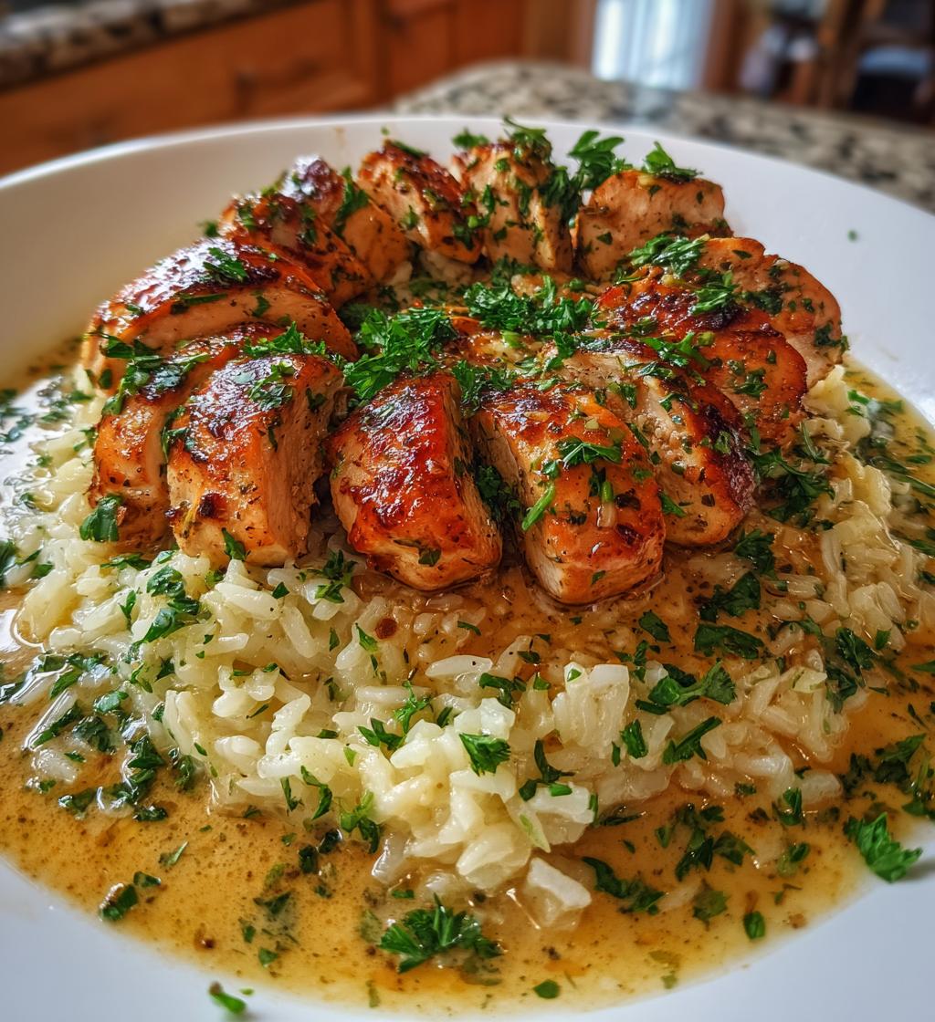 chicken scampi with garlic parmesan rice