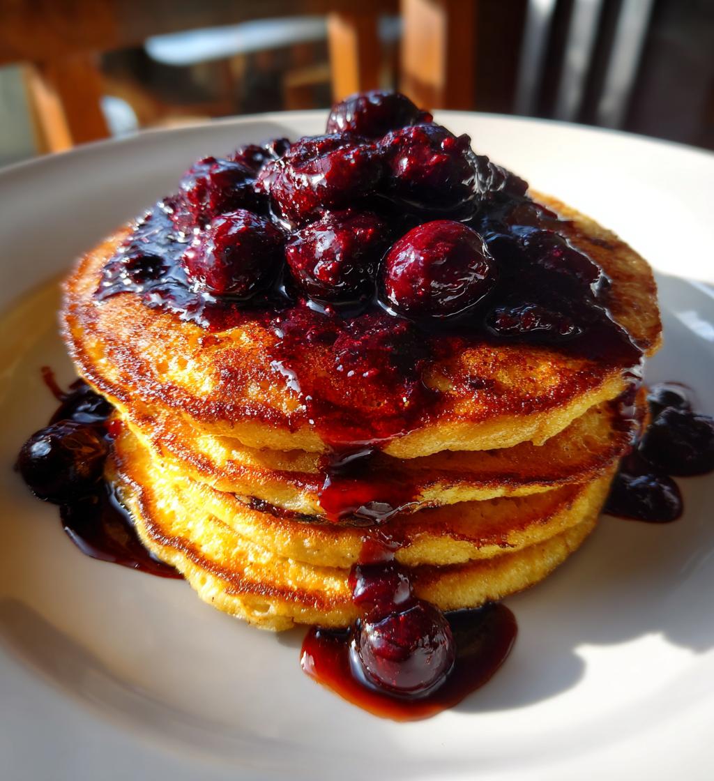 chickpea flour pancakes with blueberry compote - detail 1