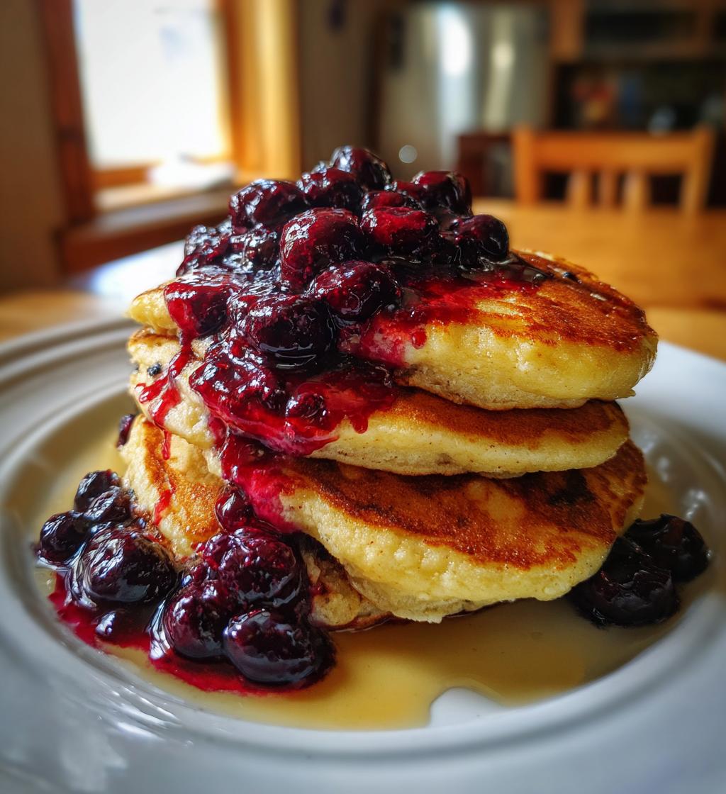 chickpea flour pancakes with blueberry compote