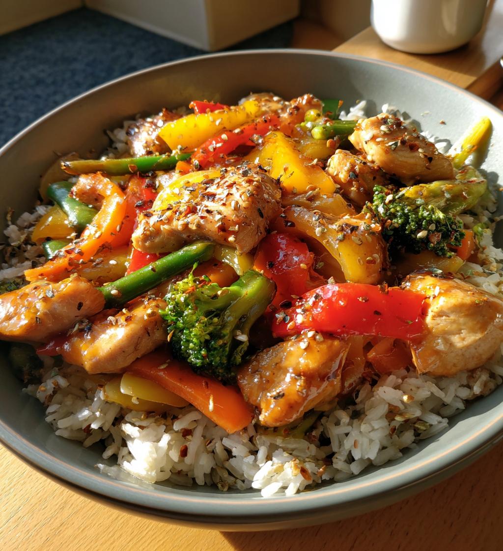 colorful teriyaki chicken stir fry recipe with rainbow veggies wild rice - detail 1