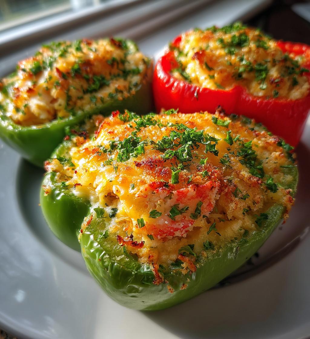 crab and shrimp stuffed bell peppers - detail 1