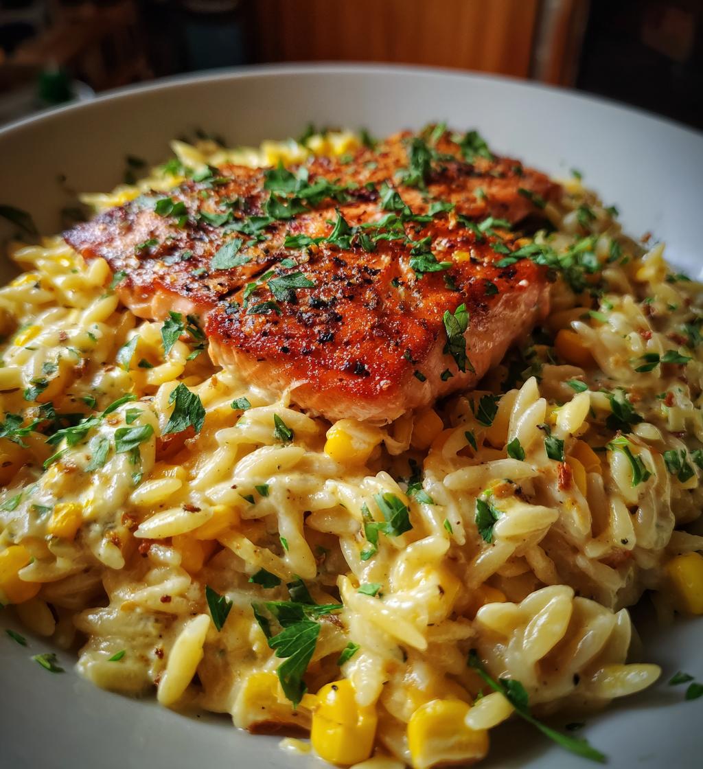 creamed corn orzo with salmon a cozy elegant meal