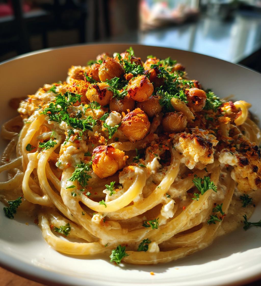 creamy cajun chicken pasta with whipped roasted garlic feta crispy chickpeas
