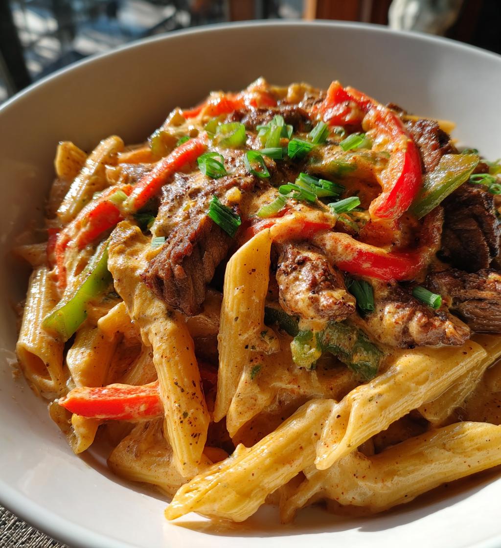 creamy cajun steak cheddar penne skillet - detail 1