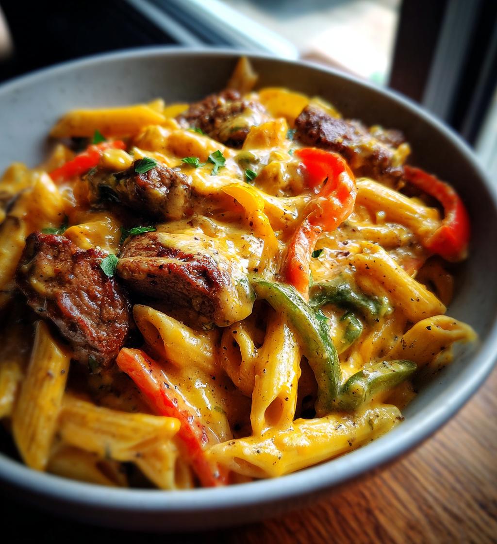creamy cajun steak cheddar penne skillet - detail 1