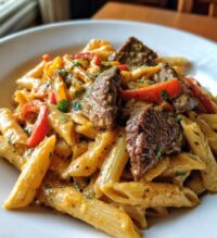creamy cajun steak cheddar penne skillet