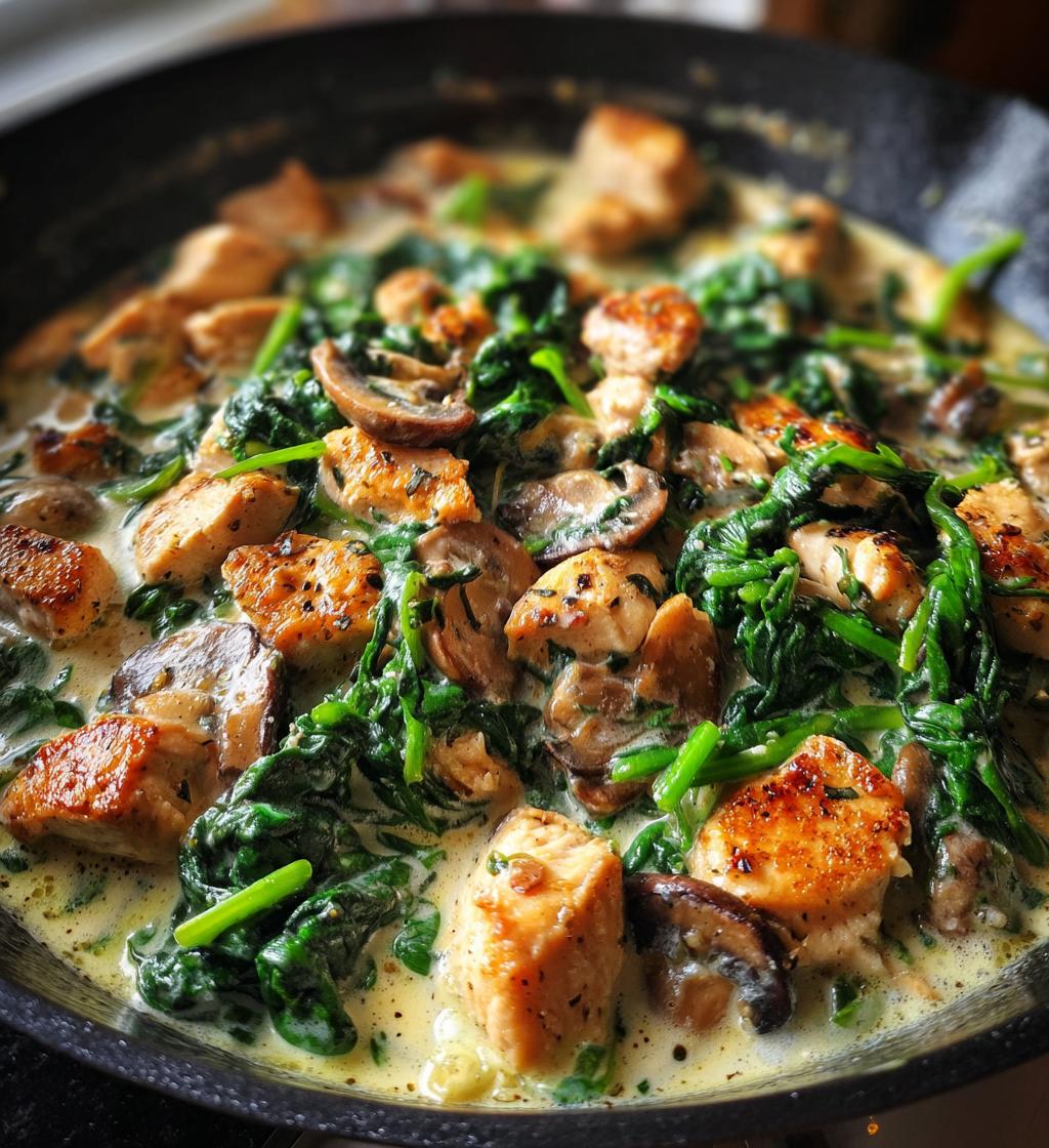 creamy chicken mushroom spinach skillet