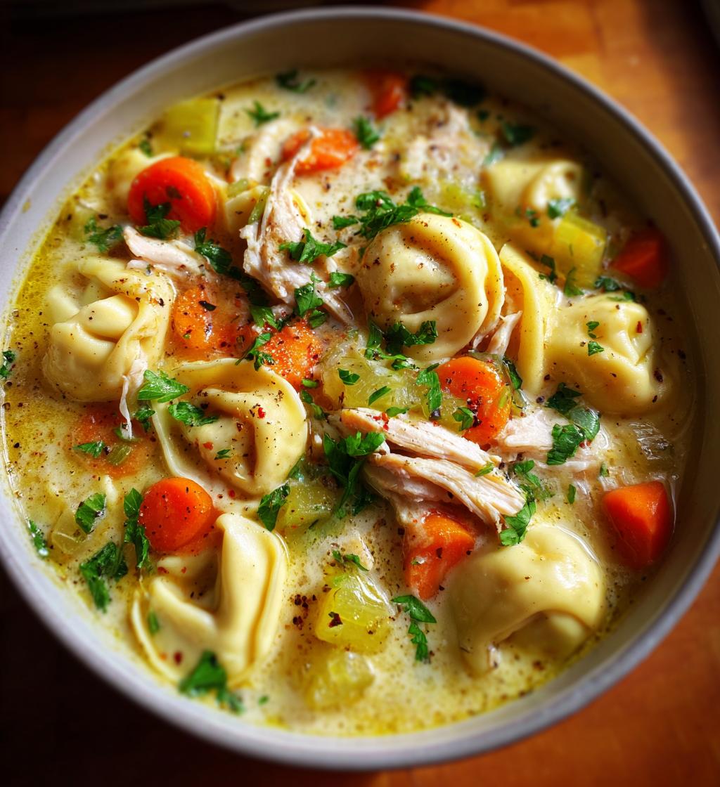 creamy chicken tortellini soup - detail 1
