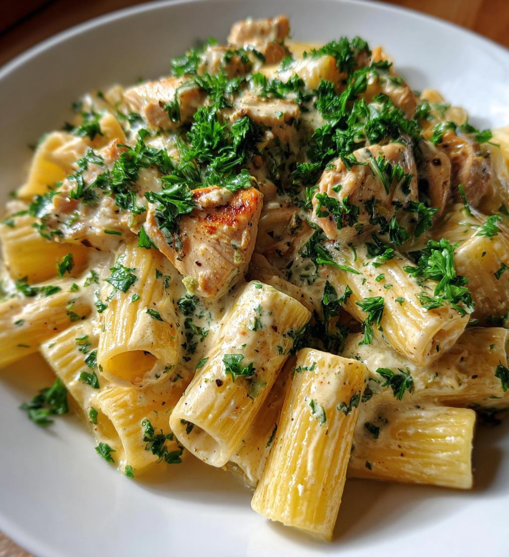 creamy garlic butter chicken rigatoni recipe - detail 1